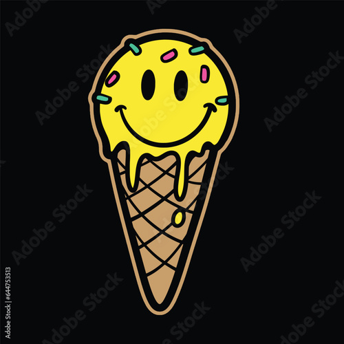 Vector Dripping Ice Cream Emoticon Streetwear Cartoon Illustration