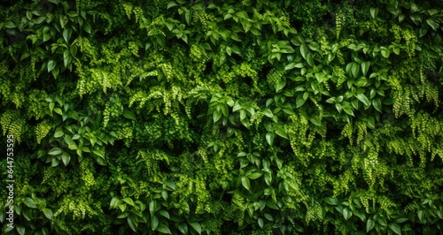 Fresh green plant leaves on wall for photo backdrop.