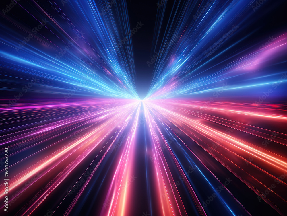 Abstract futuristic background with pink blue glowing neon moving high speed. Generative Ai