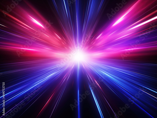 Abstract futuristic background with pink blue glowing neon moving high speed. Generative Ai