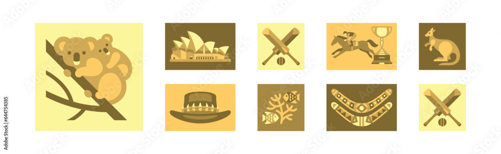 Yellow Australian Native Icons in Square Vector Set