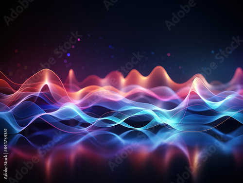 Audio waveform abstract technology background, blue and purple abstract wireframe. Generative Ai © hassanmim2021
