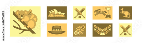Yellow Australian Native Icons in Square Vector Set