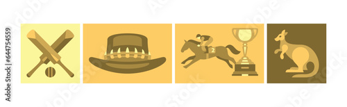Yellow Australian Native Icons in Square Vector Set