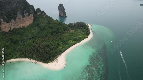4K Aerial Footage of Koh Poda (Poda Island) in Ao Nang, Krabi, Thailand - Featuring Longtail Boats, White Sand Beaches and Crystal Clear Waters