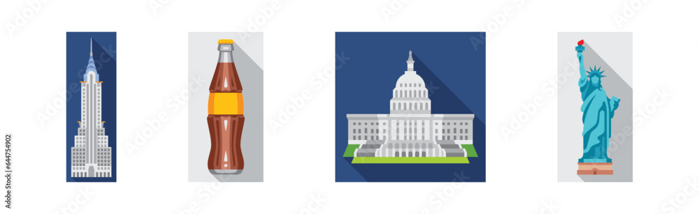 American Culture Icons and Signs of the USA Vector Set