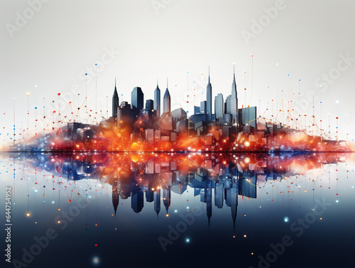 Smart city and abstract dot point connect with gradient line  futuristic city. Generative Ai