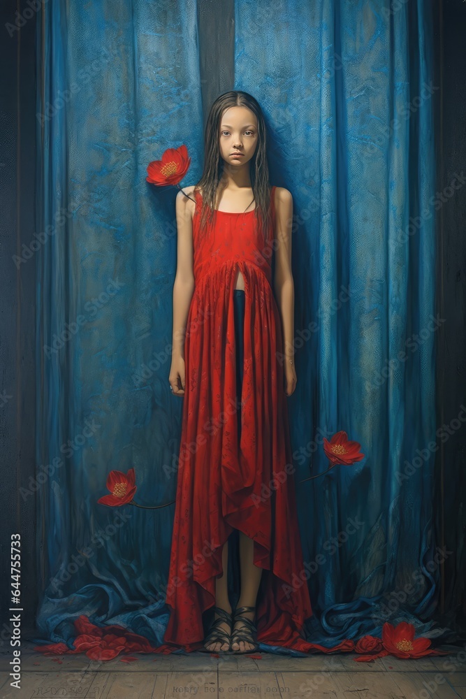 Fictional Character Created By Generated AI.The Red Dress - A Portrait of a Woman Wearing a Stunning Red Evening Gown