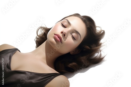 Fictional Character Created By Generated AI.Sleeping Beauty - An image of a woman with long hair lying on her side.