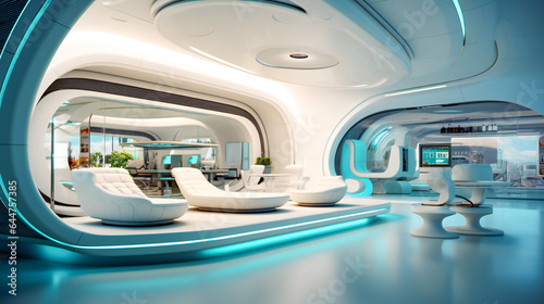 Futuristic Living Space.  Futuristic Hi-Tech Interior Design.Futuristic Living Space. © EwaStudio