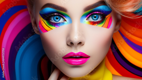 Fashionista Portrait with Glamorous Makeup. Girl with Bold Makeup