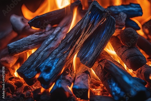 fire flames on a black backgroundfire flames on a black backgrounda closeup shot of burning wood photo