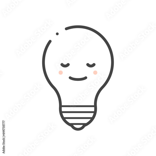 目を閉じで微笑んでいる電球のかわいいアイコン -電気･消灯･節電のイメージの素材