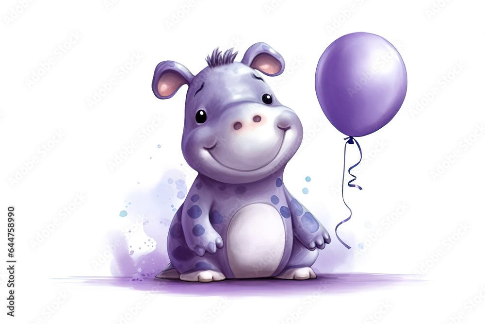 Cute cartoon hippo. Happy holiday concept Cute cartoon hippo. Happy holiday concept