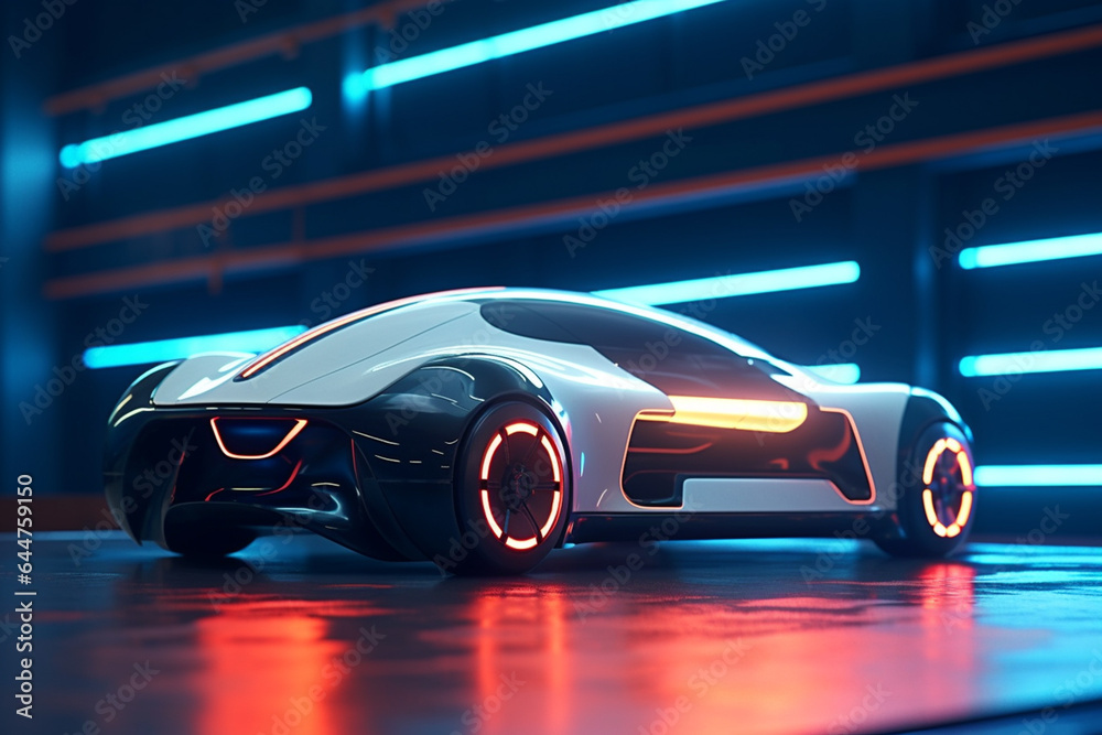 Futuristic eco and electricity sprot car in neon lights