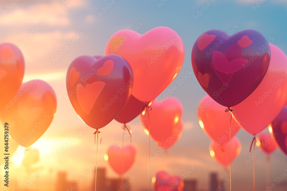 Beautiful red ballons flying in the air, outdoor