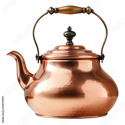 Vintage copper kettle teapot isolated on transparent background. Generative AI