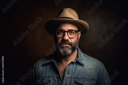 Fictional Character Created By Generated AI.A Man with a Hat, Glasses, and a Beard - Portrait