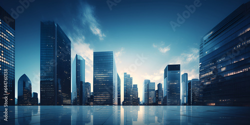 Cityscape with skyscrapers and copy space . Cityscape Panorama Skyline Reflections Downtown Metropolis 