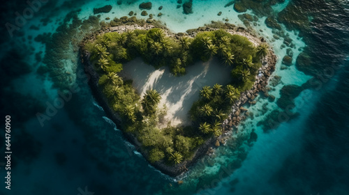 Paradise Island in the form of heart. AI Generated © EwaStudio