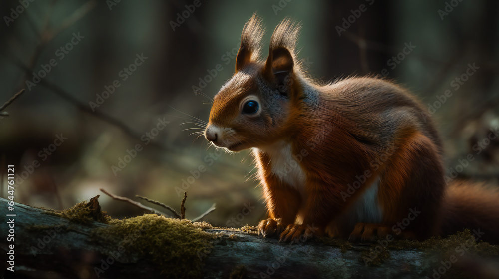 Fototapeta premium Red Squirrel in the Forest. Generative AI
