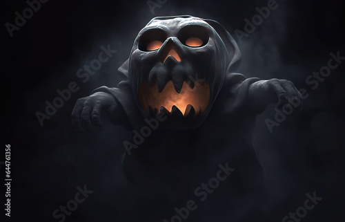 Halloween night terrible scary monster, mystical fantasy creature, dark background. AI generated.