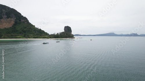 4K Aerial Footage of Koh Poda (Poda Island) in Ao Nang, Krabi, Thailand - Featuring Longtail Boats, White Sand Beaches and Crystal Clear Waters