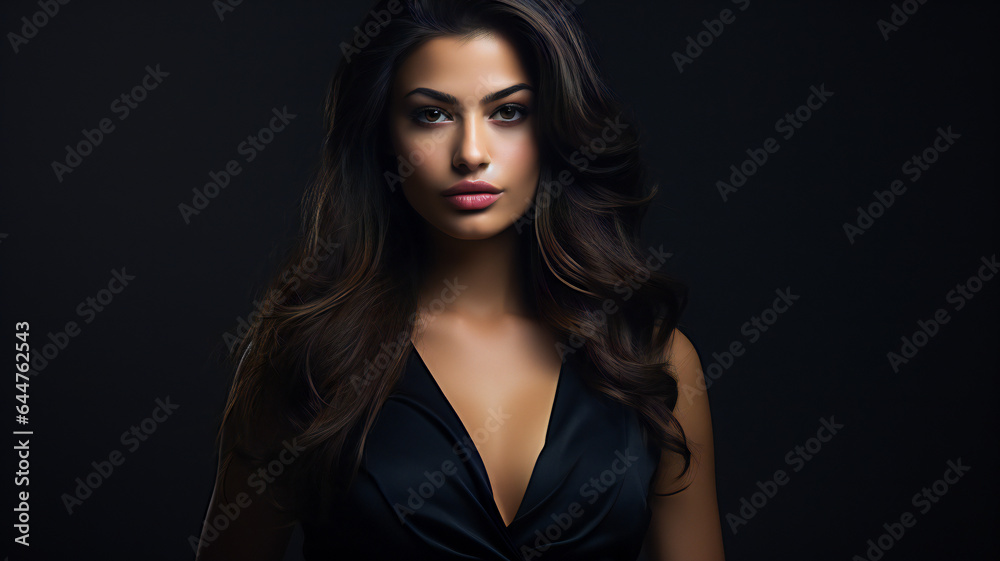 Fashion Portrait on a Dark Background. Beautiful Woman Posing on Black Fashion Portrait on a Dark Background. Beautiful Woman Posing on Black