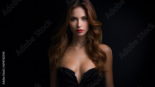 Fashion Portrait on a Dark Background.  Beautiful Woman Posing on Black