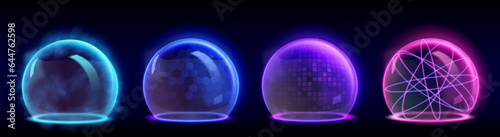 Fotografia Glow sphere protective shield with different abstract surface textures and transparency effect