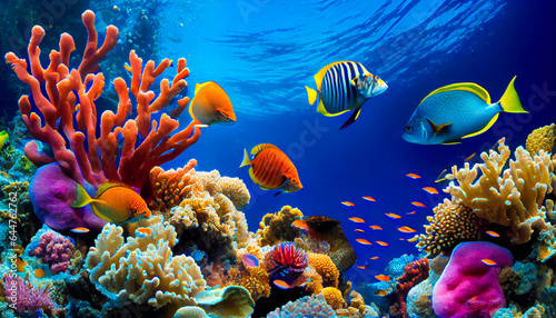 A Vibrant Underwater World of Colorful Tropical Fishes. A Look into the Diverse and Complex Ecosystem of the Ocean. Generative AI