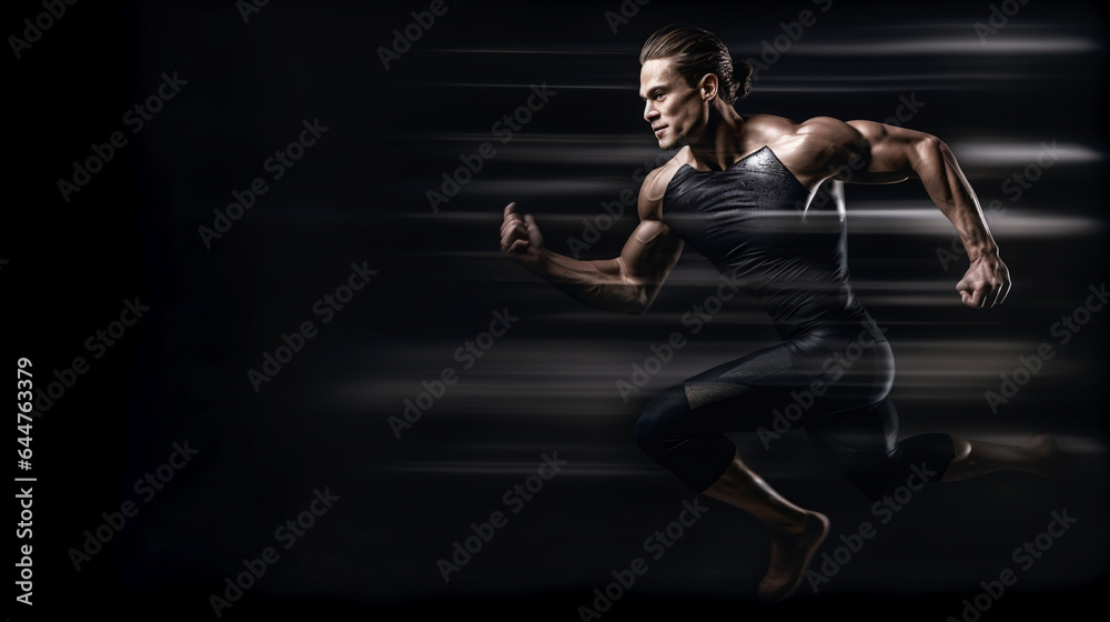 A dynamic runner. portrait of active young muscular running man. strong athletic man. AI Generated A dynamic runner. portrait of active young muscular running man. strong athletic man. AI Generated