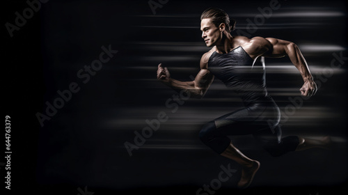 A dynamic runner. portrait of active young muscular running man.  strong athletic man. AI Generated © EwaStudio