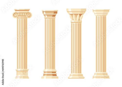 Photo Classic carved architectural pillars flat design vector.