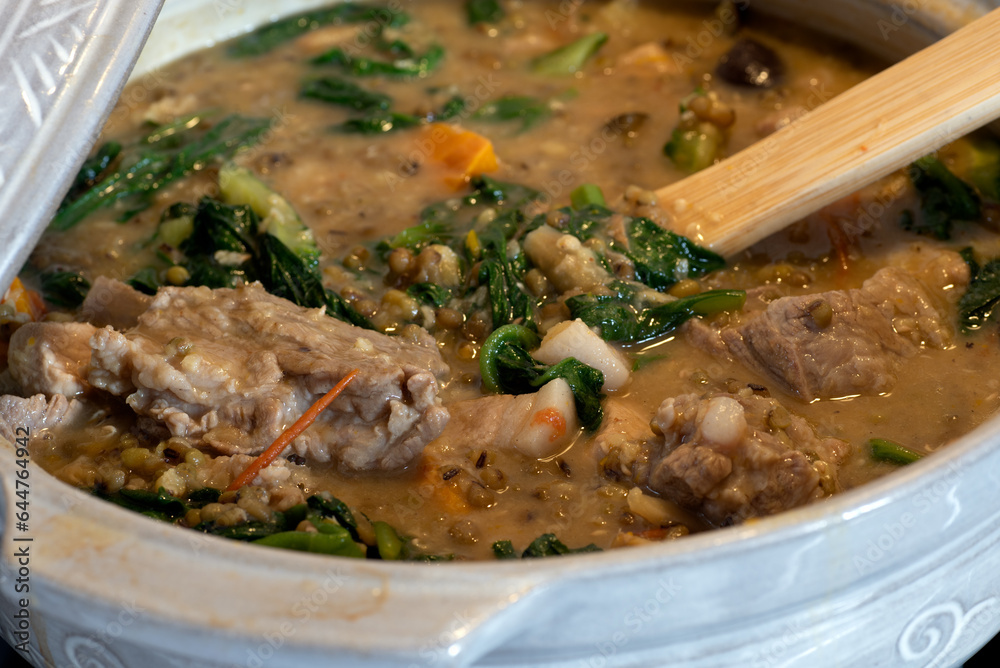 Baboy, monggo or munggo with alugbati - a Filipino dish Baboy, monggo or munggo with alugbati - a Filipino dish