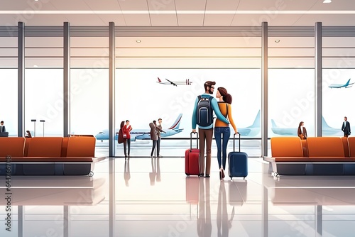airport terminal with luggage and people. vector illustration airport terminal with luggage and people. vector illustration airport terminal with passengers and luggage