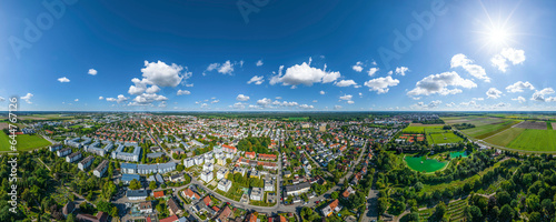 Haunstetten, südlichster Stadtteil von Augsburg, im Luftbild, 360° Rundblick