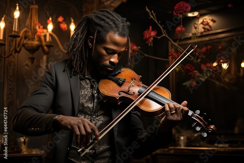 Male african american violinist enthusiastically playing his instrument
