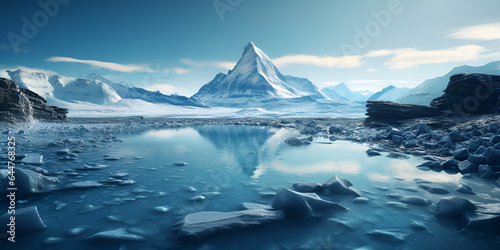 glacier in the mountains, iceberg in polar regions Ice age with frozen winter nature landscape