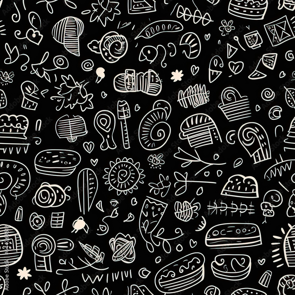 Chalk doodles abstract repeat pattern