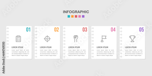 5 process Infographic punched Paper design template. Business presentation. Vector illustration.