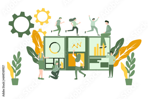 vector illustration of developing a business website concept. project deadline, run for on time delivery, teamwork, project manager, flat design for website, flayer and presentation.