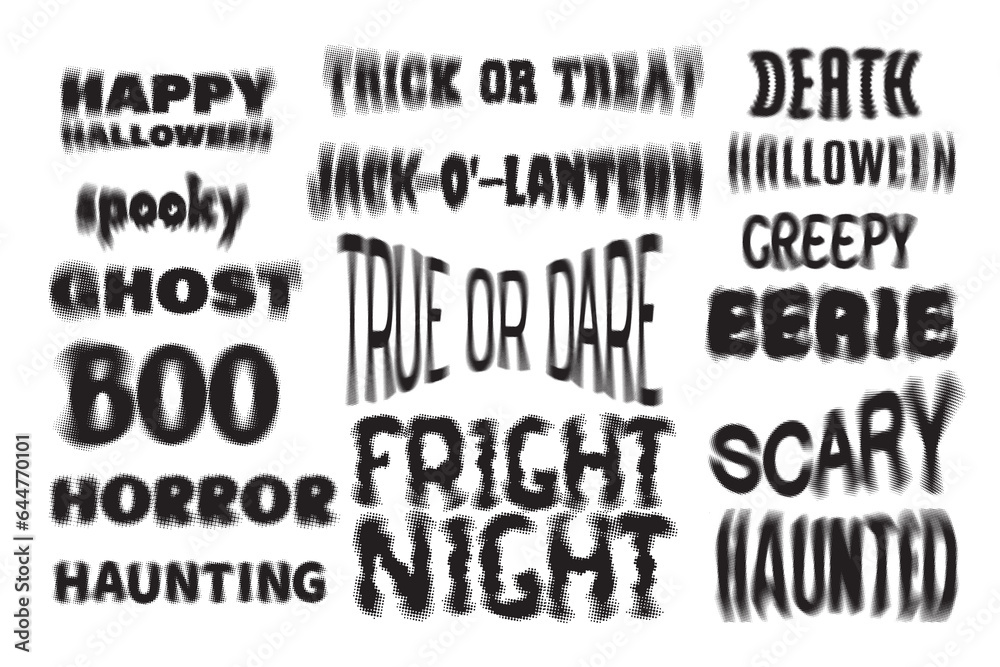 Bundle of Halloween words with halftone effect.