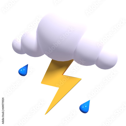 cloud and thunder 3d icon render