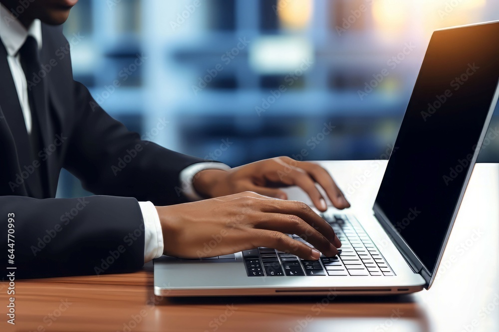 Businessman typing on work laptop. Generate Ai Businessman typing on work laptop. Generate Ai