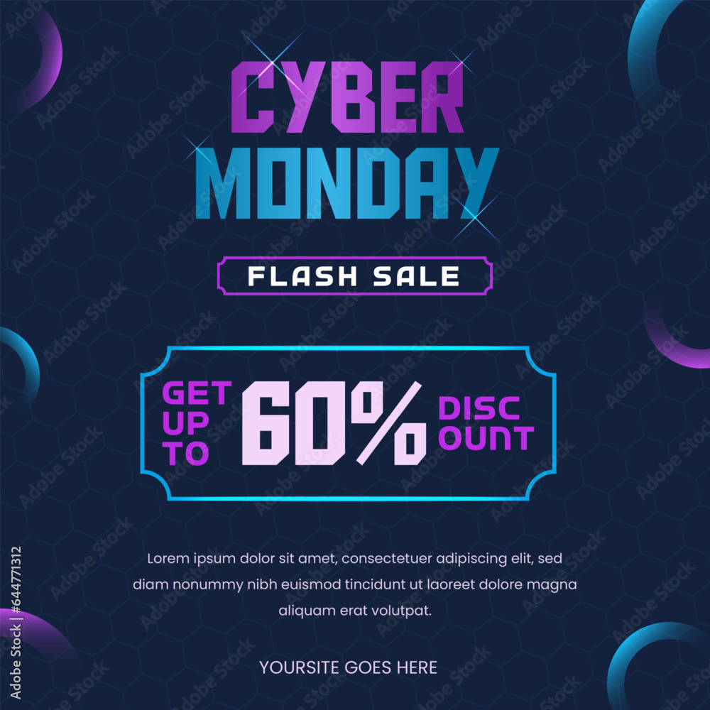 Cyber Monday banner design with flash sale and promo discount illustration