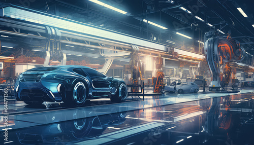 futuristic automobile assembly line production