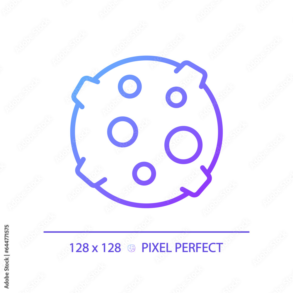 Moon pixel perfect gradient linear vector icon. Lunar science. Earth satellite. Outer space. Celestial body. Thin line color symbol. Modern style pictogram. Vector isolated outline drawing Moon pixel perfect gradient linear vector icon. Lunar science. Earth satellite. Outer space. Celestial body. Thin line color symbol. Modern style pictogram. Vector isolated outline drawing