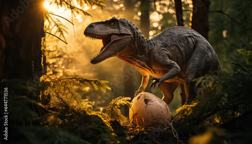 Tyrannosaurus rex with small egg in sunlight © terra.incognita