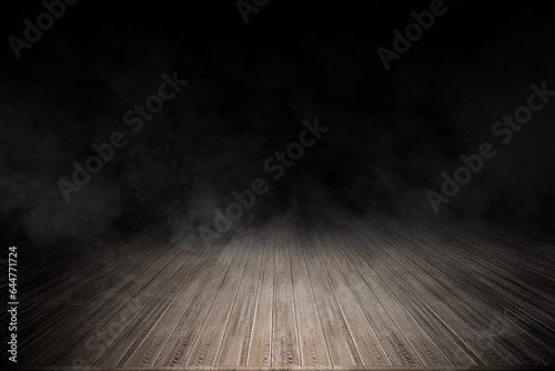 Wooden floor with white smoke